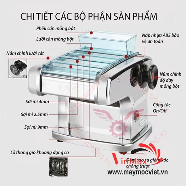 Máy cán bột làm há cả, máy cắt sợi mì vằn thắn Vinmax VMC135