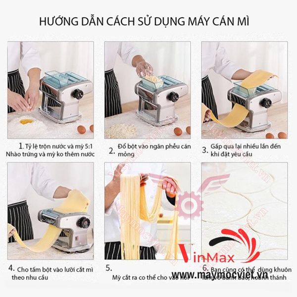 Máy cán bột làm há cả, máy cắt sợi mì vằn thắn Vinmax VMC135