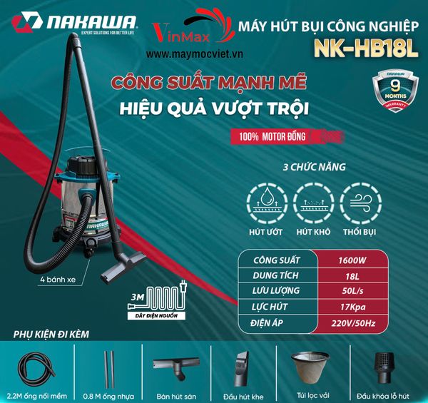Máy hút bụi công nghiệp NAKAWA NK-HB18L