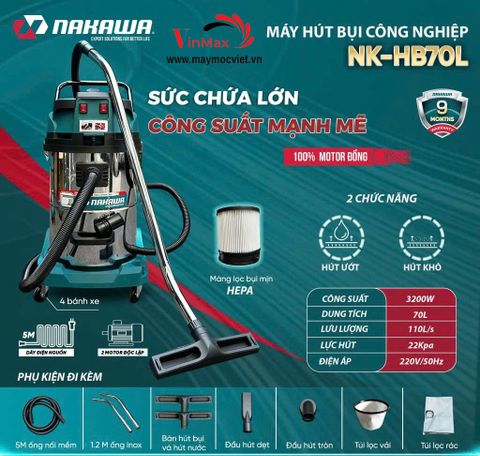 Máy Hút Bụi Khô Ướt 70L NAKAWA NK-HB70L
