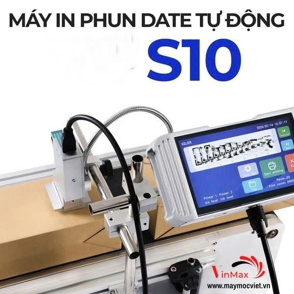 Máy in phun date tự động Turbo S10 có băng tải