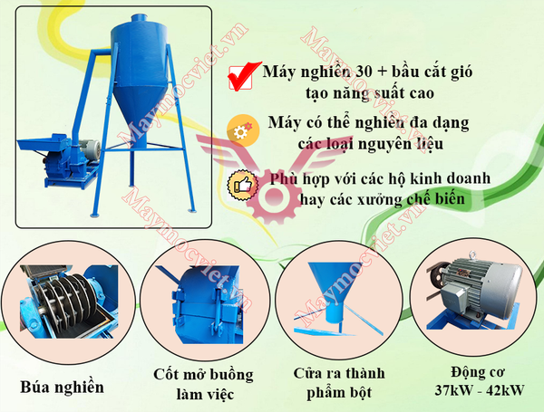 Máy nghiền bột 24 búa đập có bầu cắt gió MNVM-24