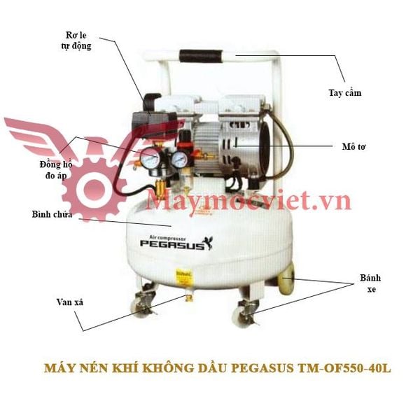 MÁY NÉN KHÍ KHÔNG DẦU GIẢM ÂM PEGASUS TM- OF550 -40L