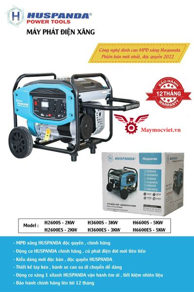 Máy phát điện xăng 3kw Huspanda H3600S giật nổ mẫu mới 2022
