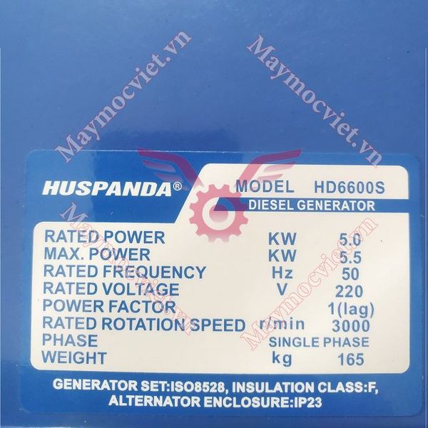 Máy Phát Điện Chạy Dầu 5Kw Huspanda HD6600S Chống Ồn