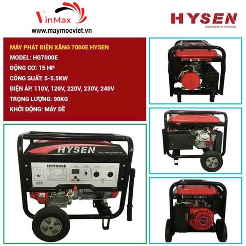 Máy phát điện chạy xăng Hysen HS7000E 5kw