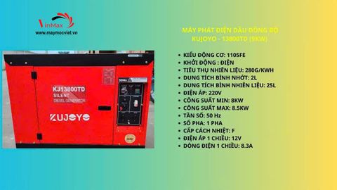 Máy Phát Điện Chạy Dầu 9kW Kujoyo KJ13800TD Đề Nổ