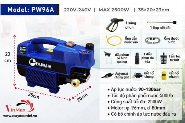 Máy rửa xe mô tơ cảm ứng từ Fujihaia PW96A