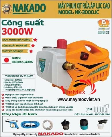 Máy rửa xe Nakado 3000w NK3000JC