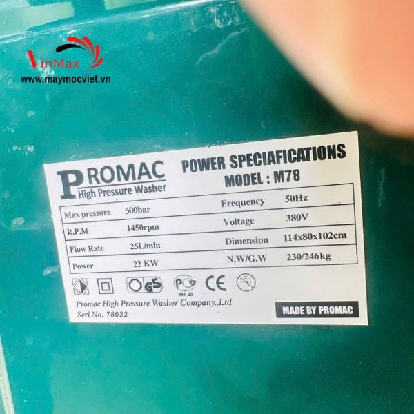 Máy xịt rửa siêu cao áp Promac M78 (22KW – 500bar)