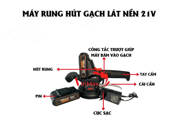 Máy rung hút gạch lát nền dùng pin Vinmax VMR21