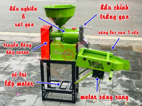 Máy xát gạo mini sàng rung lọc sạn 3 cấp SR3C