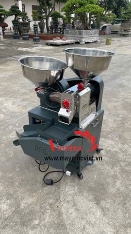 Máy xát gạo mini phễu inox sàng rung 3 cấp Hoàng Anh 5555
