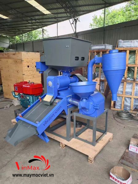 Máy Xay Xát Gạo Liên Hoàn Kèm Gầu Tải Turbo TBX800 Đầu Nổ D24 Gió Đề