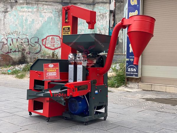 Máy xay xát lúa gạo liên hoàn VM600-2C - Gầu tải thóc – Lọc tạp chất đầu vào – Sàng rung lọc cát sạn đầu ra