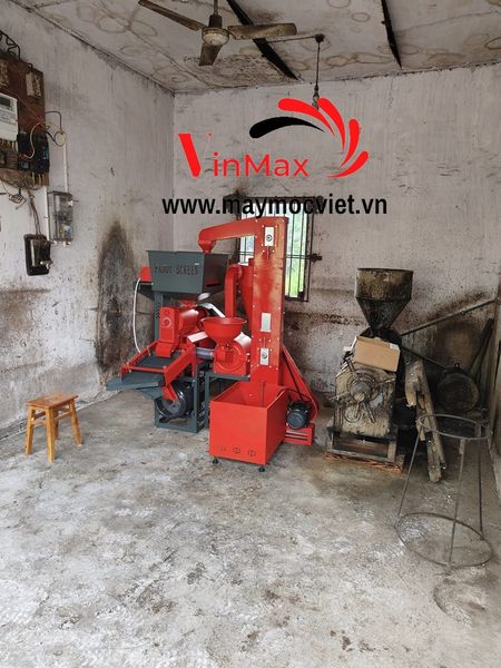 Máy xát gạo liên hoàn 3 pha có đầu nghiền gàu tải tự hút thóc Vinmax VMXN600