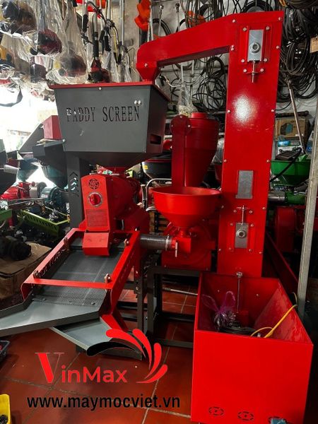 Máy xát gạo liên hoàn 3 pha có đầu nghiền gàu tải tự hút thóc Vinmax VMXN600