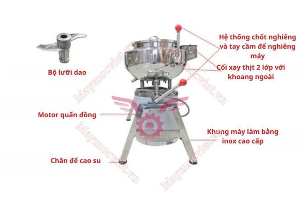 Máy Xay Giò Chả Khung Inox 3KG 2.2Kw bao đá VM XG322