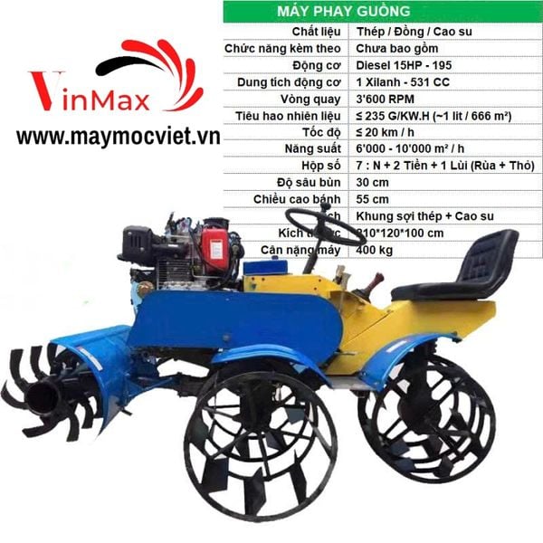 Máy phay, máy bừa ruộng nước chạy dầu Turbo TBX195