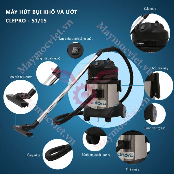 Máy hút bụi khô và ướt Clepro S1/15 15 lít