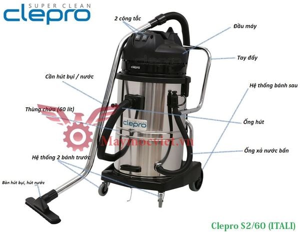 Máy hút bụi khô và ướt Clepro S2/60 (2 motor)