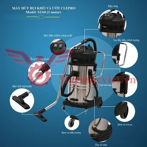 Máy hút bụi khô và ướt Clepro S2/60 (2 motor)