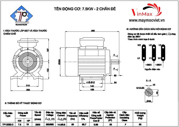 Động cơ điện, motor Toàn Phát 3 pha 7.5kw ( 10hp )