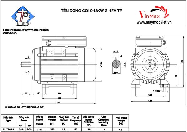 Động cơ điện Toàn Phát  0.18KW-3000 Vòng/phút ~220V