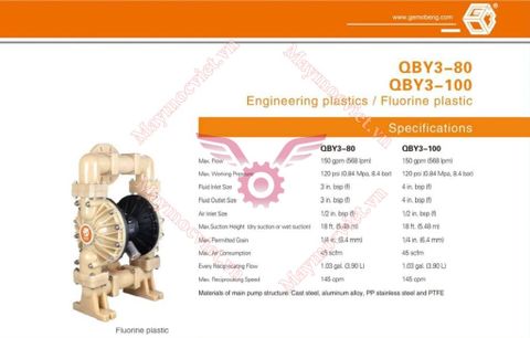 Bơm Màng Khí Nén GODO QBY3-80 TEFLON