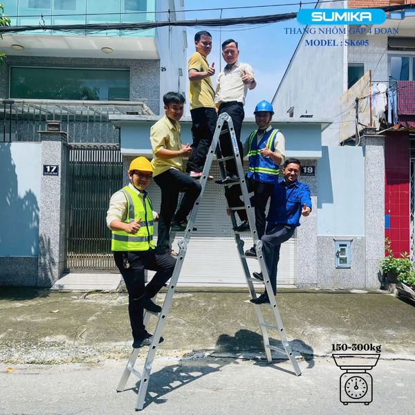 Thang nhôm gấp 4 đoạn SUMIKA SK605, chữ A cao 2.9m, chữ I cao 5.8m