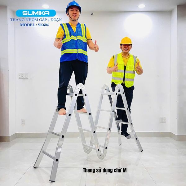 Thang nhôm xếp 4 đoạn SUMIKA SK604, chữ A cao 2.35m, chữ I cao 4.7m