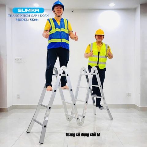 Thang nhôm xếp 4 đoạn SUMIKA SK604, chữ A cao 2.35m, chữ I cao 4.7m