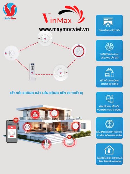 Đầu báo cháy khói liên động không dây kèm đế Wifi SafeFire AJ-760W