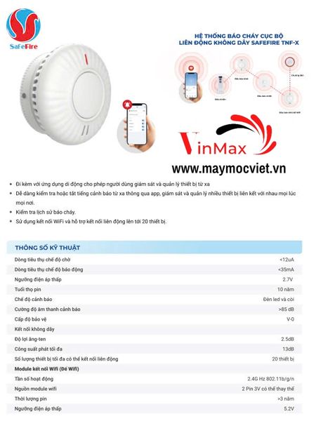 Đầu báo cháy khói liên động không dây kèm đế Wifi SafeFire AJ-760W
