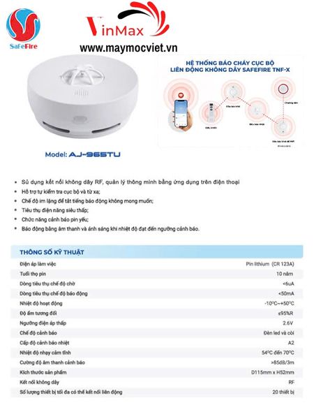 Đầu báo nhiệt liên động không dây SafeFire AJ-965TU4