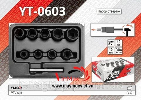 Bộ Khẩu Nhổ Ốc Bulông Hỏng 10 Chi Tiết 3/8
