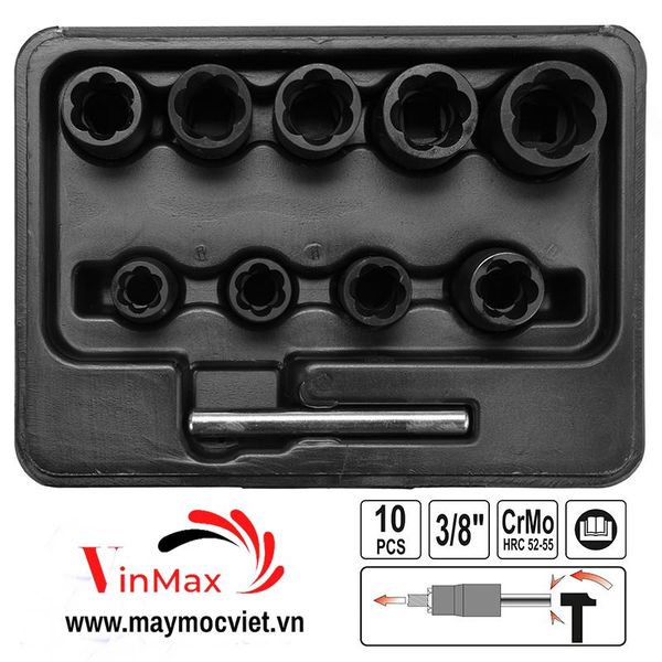 Bộ Khẩu Nhổ Ốc Bulông Hỏng 10 Chi Tiết 3/8