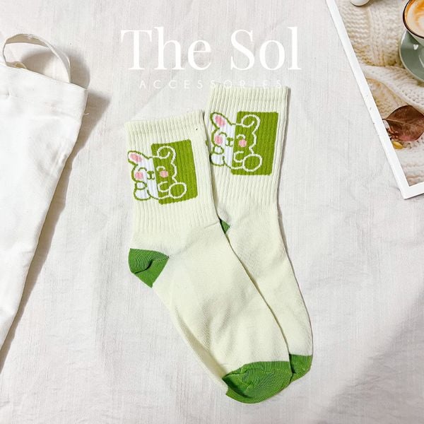  Tất Hàn Quốc Cổ Cao - Green Bunny 
