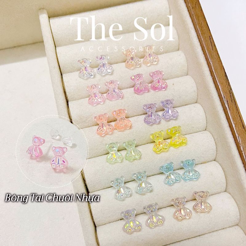  Bông Tai Chuôi Nhựa Colour Teddy Bear 