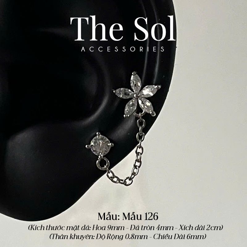  Khuyên Tai Thép Xi Mạ Chain Dia Flower - Mẫu 126 