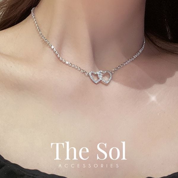  Choker Đính Đá Double Hearts 