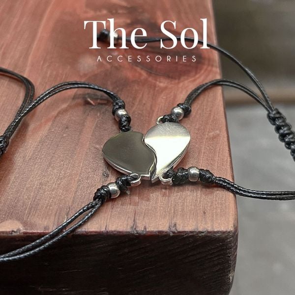  Lắc Tay Titan Couple Silver Heart - Dây Sáp 
