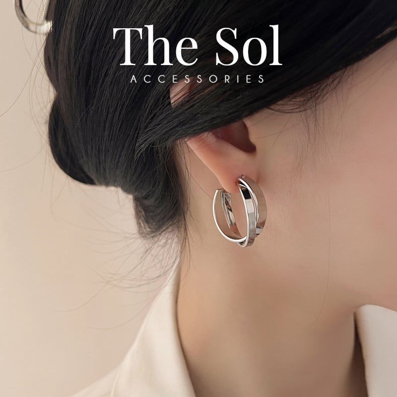  Bông Tai Hàn Quốc Silver X Hoops 