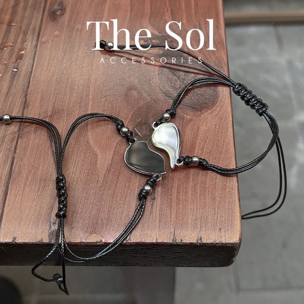  Lắc Tay Titan Couple Silver Heart - Dây Sáp 