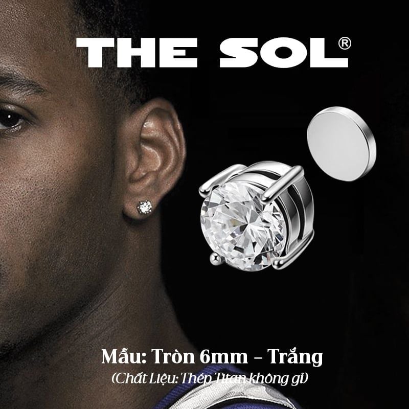  Khuyên Tai Thép Titan Magnet Diamond - Tròn [1 CHIẾC] 