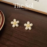  Bông Tai Hàn Quốc Pearl Flower 