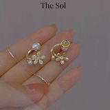  Bông Tai Hàn Quốc Pearl & Golden Flower 