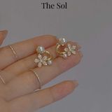  Bông Tai Hàn Quốc Pearl & Golden Flower 
