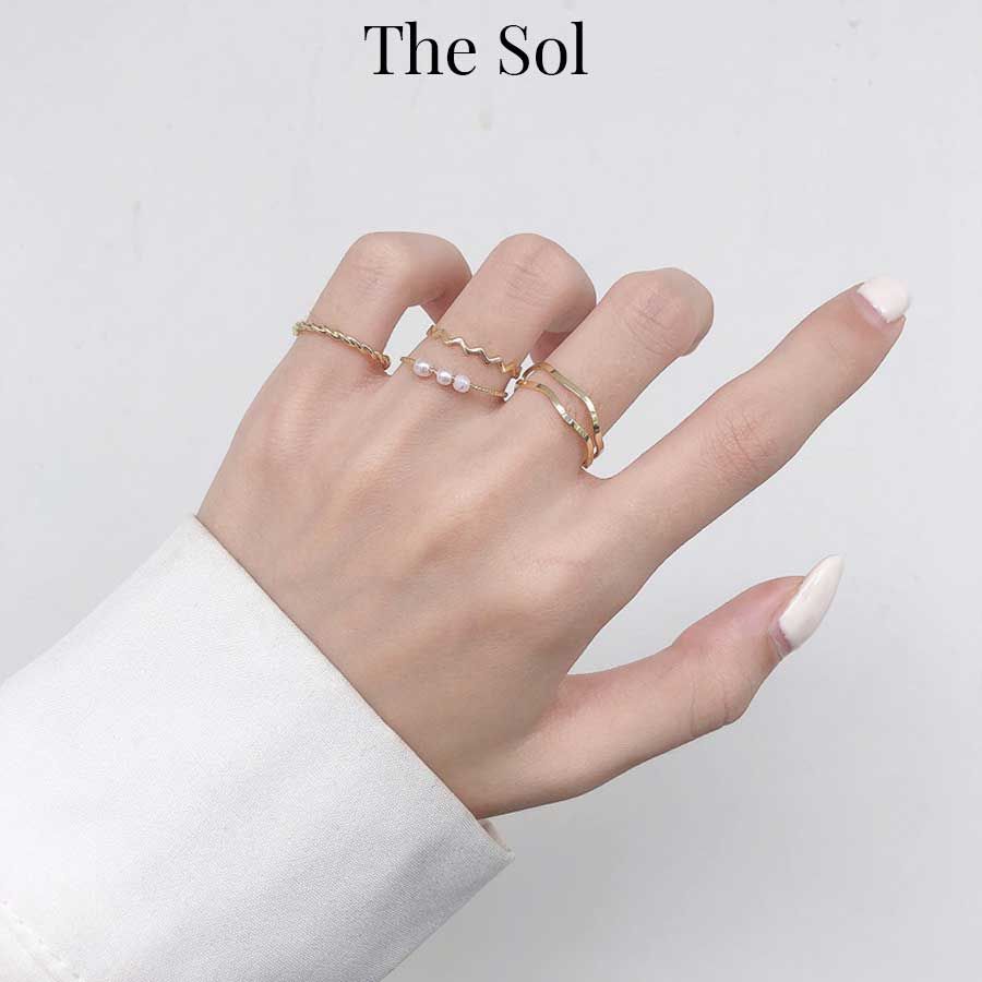  Set Nhẫn Hàn Quốc Triple Pearl - Bộ 5 Chiếc 
