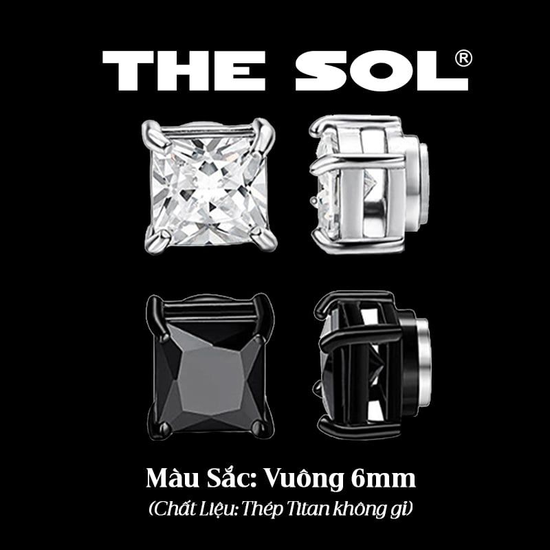  Khuyên Tai Thép Titan Magnet Diamond - Vuông [1 CHIẾC] 